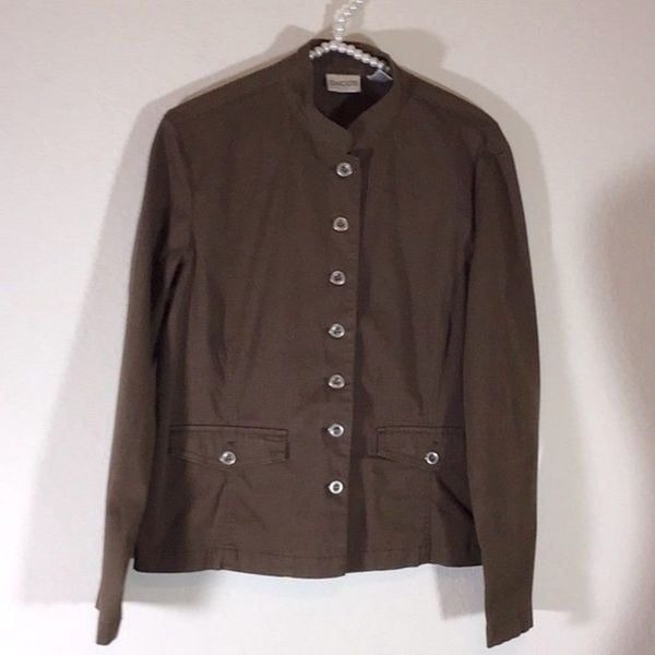 Chicos Jacket Brown Lightweight Button Up Front Pockets Longsleeve Size Small