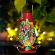 LED Solar Hummingbird Feeder for Outdoors, Multicolor Glass Mosaic Hanging