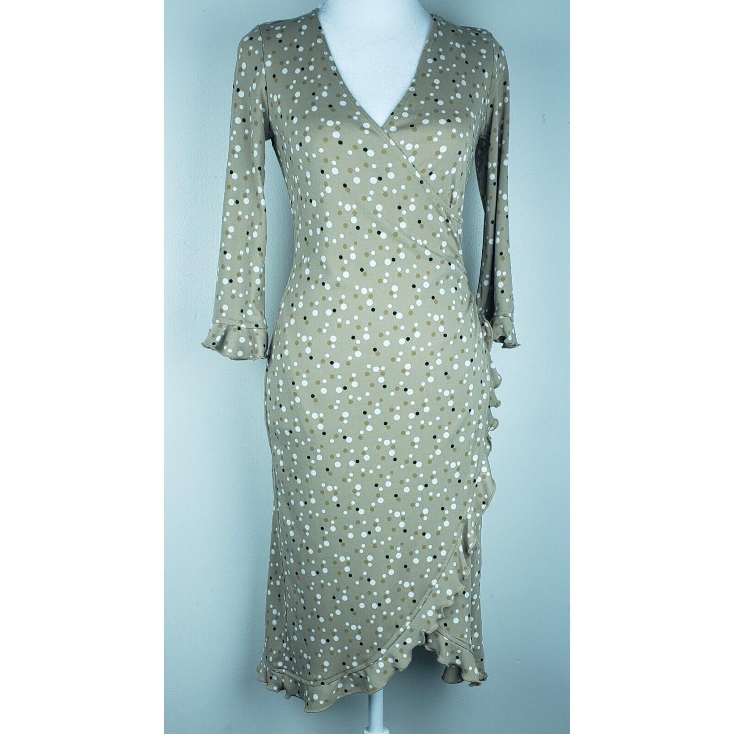 Jonathan Martin Womens Tan Polka Dot Dress 3/4 Sleeves Ladies Size Small S