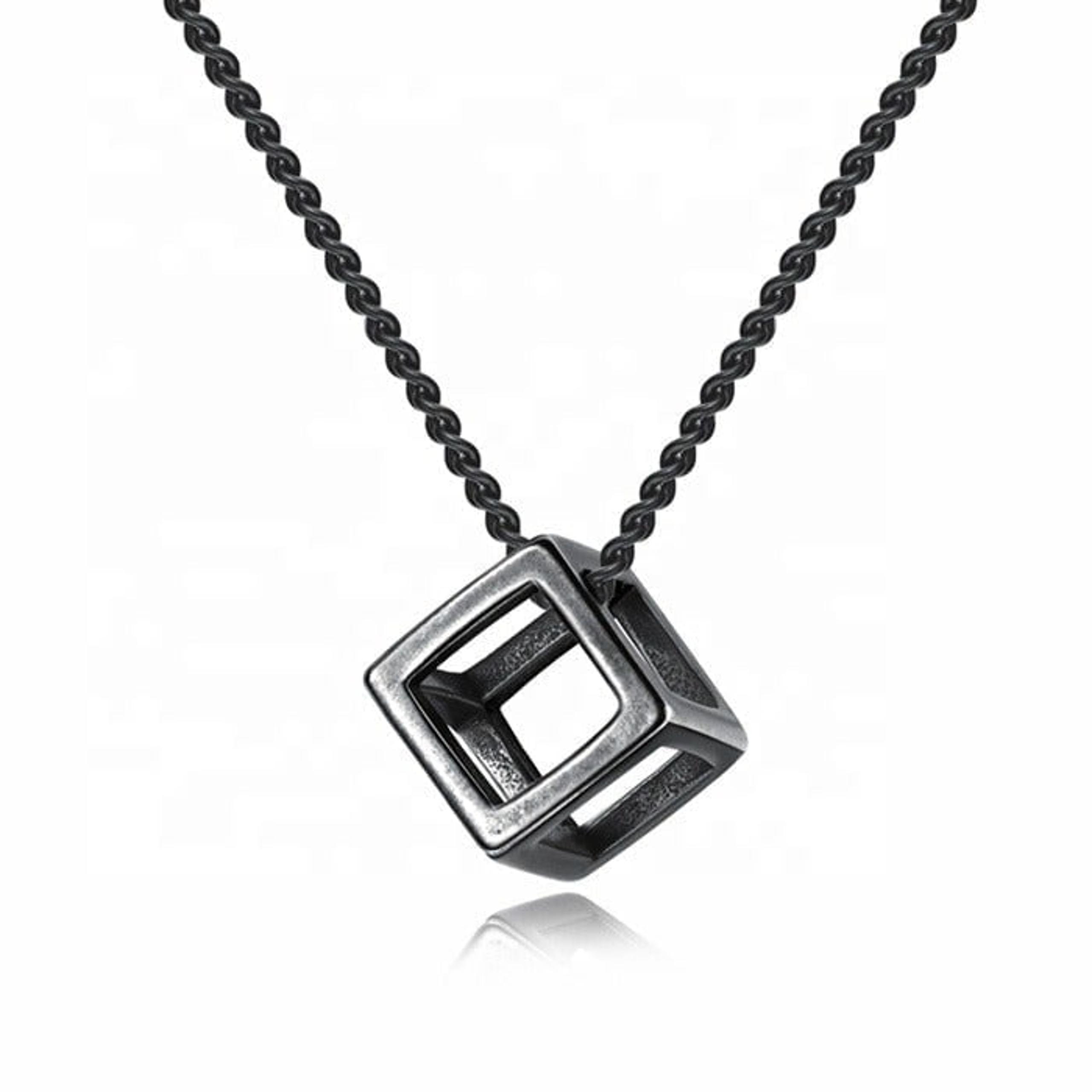 Fashion Style Simple Square Hollow Out Small Box Pendant Necklace, N90201P156