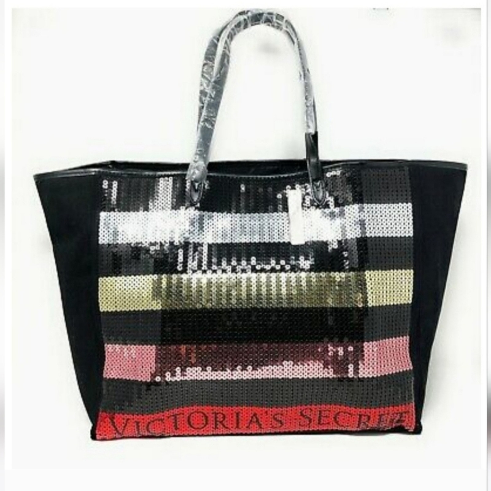 Victoria's Secret Black and Pink Sequin Tote Bag NWT