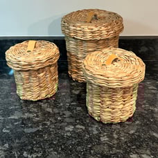 Hearth and Hand with Magnolia 3 pc Woven Canister Set Storage Bathroom Seagrass