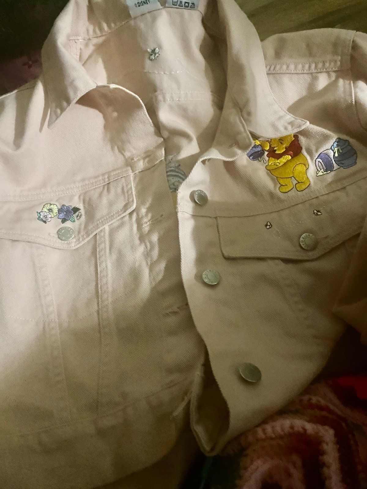 Dianey large Winnie Pooh and friends cropped denim iacket peach orange piglet