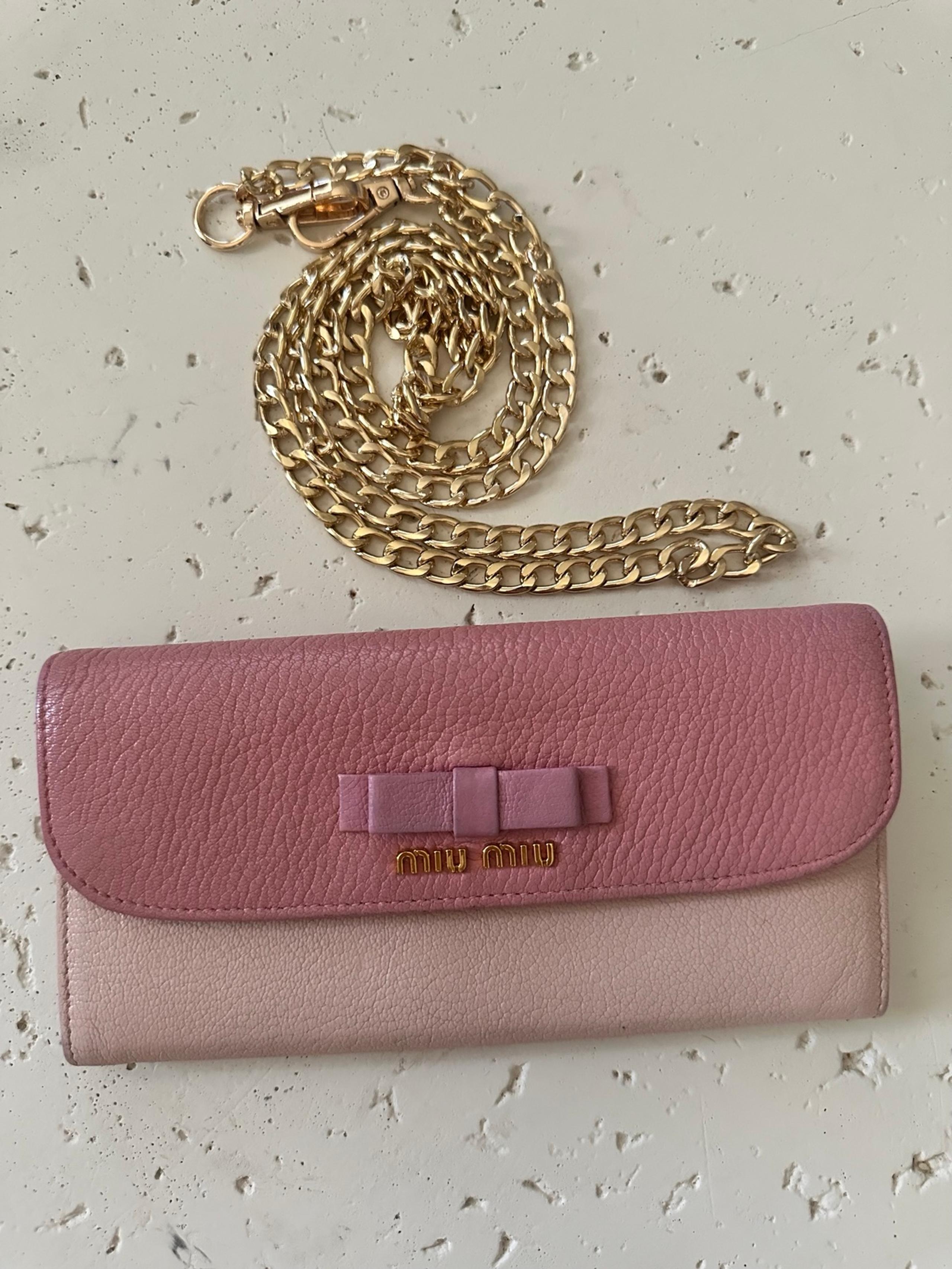 MIU MIU PINK LEATHER WALLET ON CHAIN