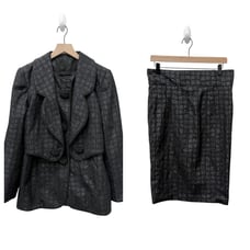 Vintage Andrea Odicini 100% Silk Black Texture Set Blazer Skirt Size 42
