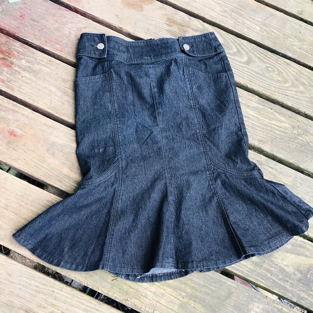Bisou Bisou Jean Skirt 6P Denim Flare MIDI Trumpet Mermaid 90s Y2K Grunge Fairy