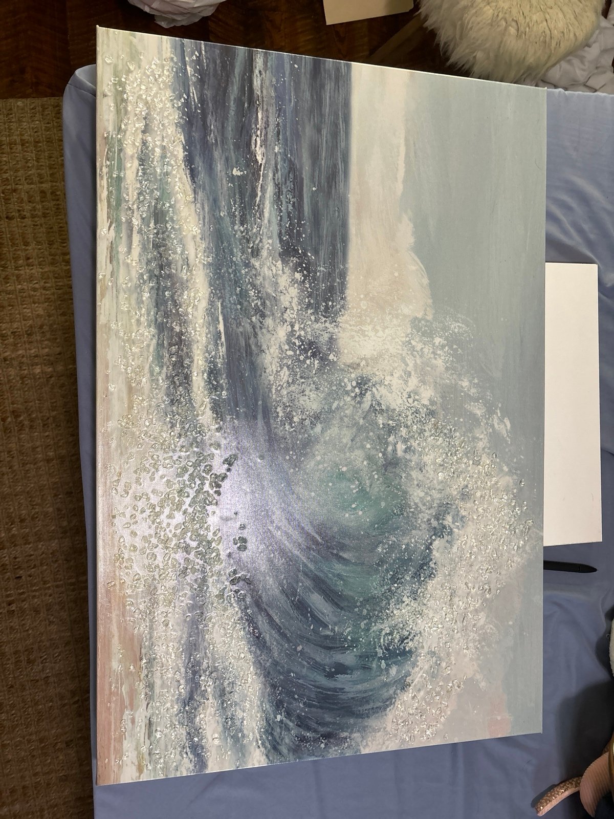Painting, 3D clear rocks, ocean waves