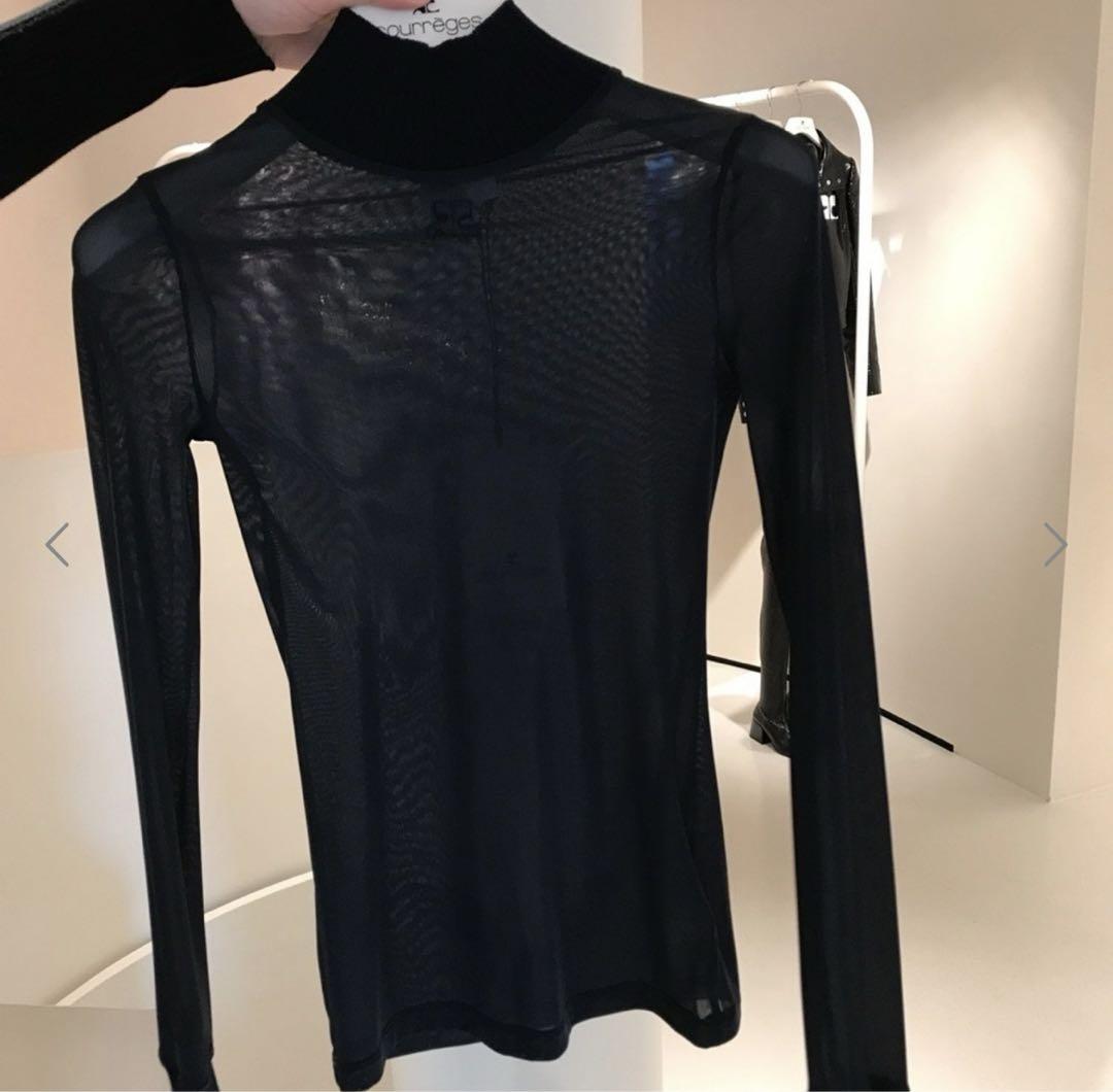 Courreges 2nd Skin Sheer Long Sleeve Top, Black, XS, ¥66,000
