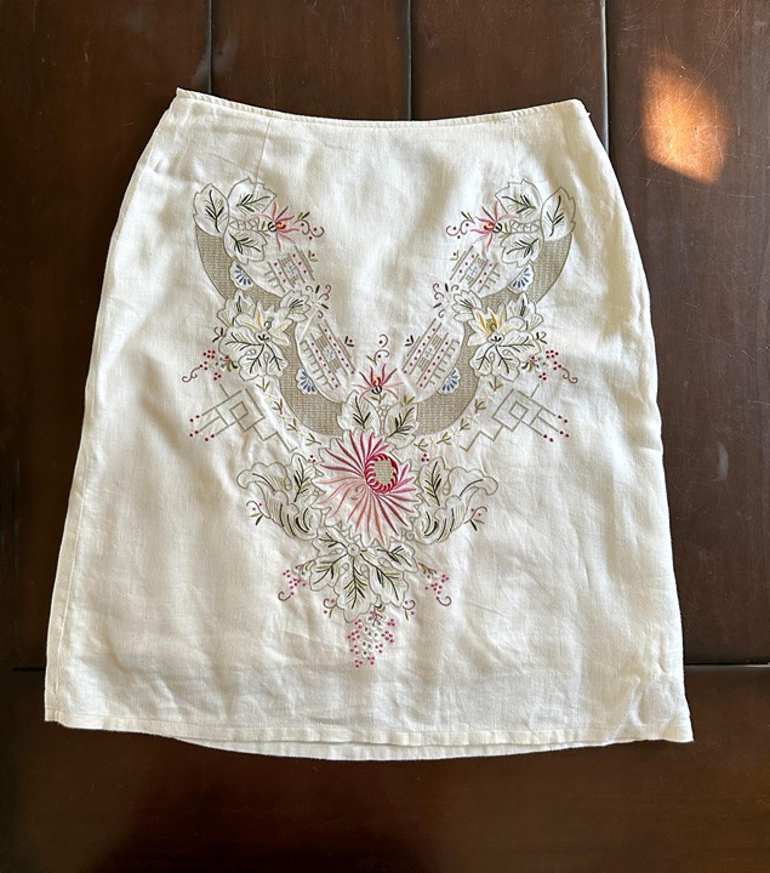 Liz Claiborne 100% Linen Ivory Women’s Skirts w/ Embroidery Size 12