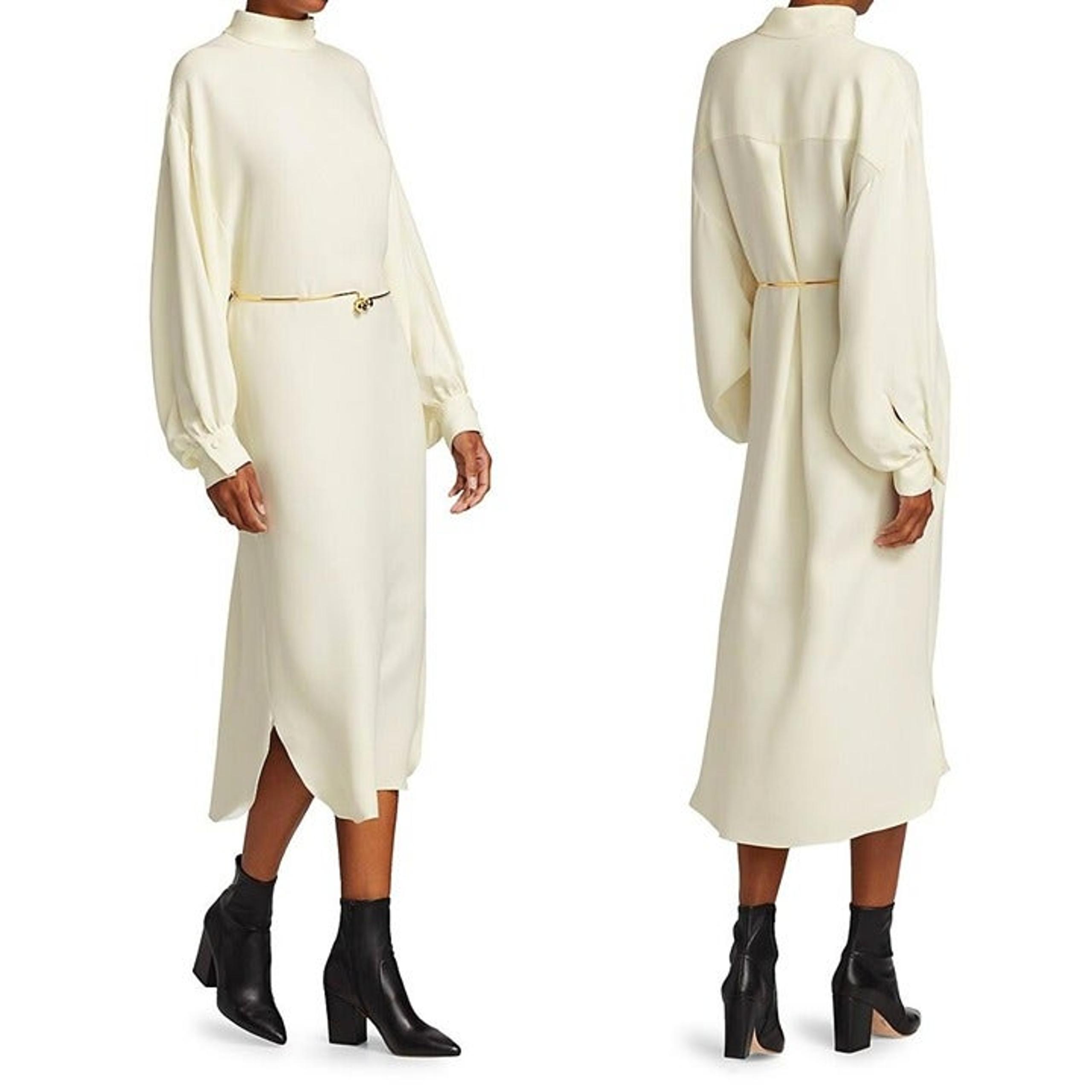 St John Long Sleeve Heavy Silk Georgette Dress In Alabaster Women's S