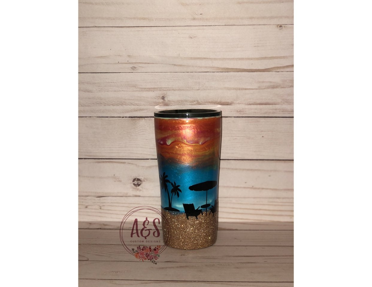 Custom made beach sunset tumbler