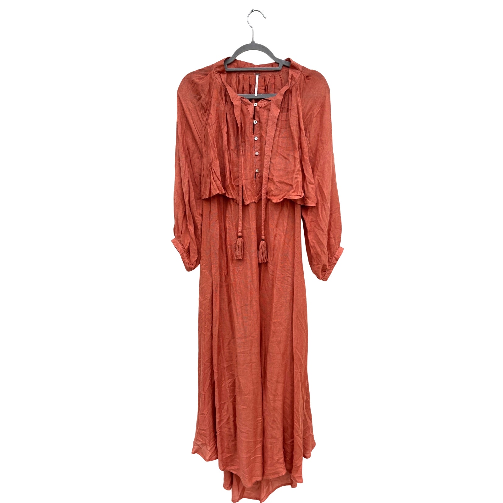 Free People Maxi Dress, Dusty Rose Coral, Open Back, Tassels, Unlined, Sz S