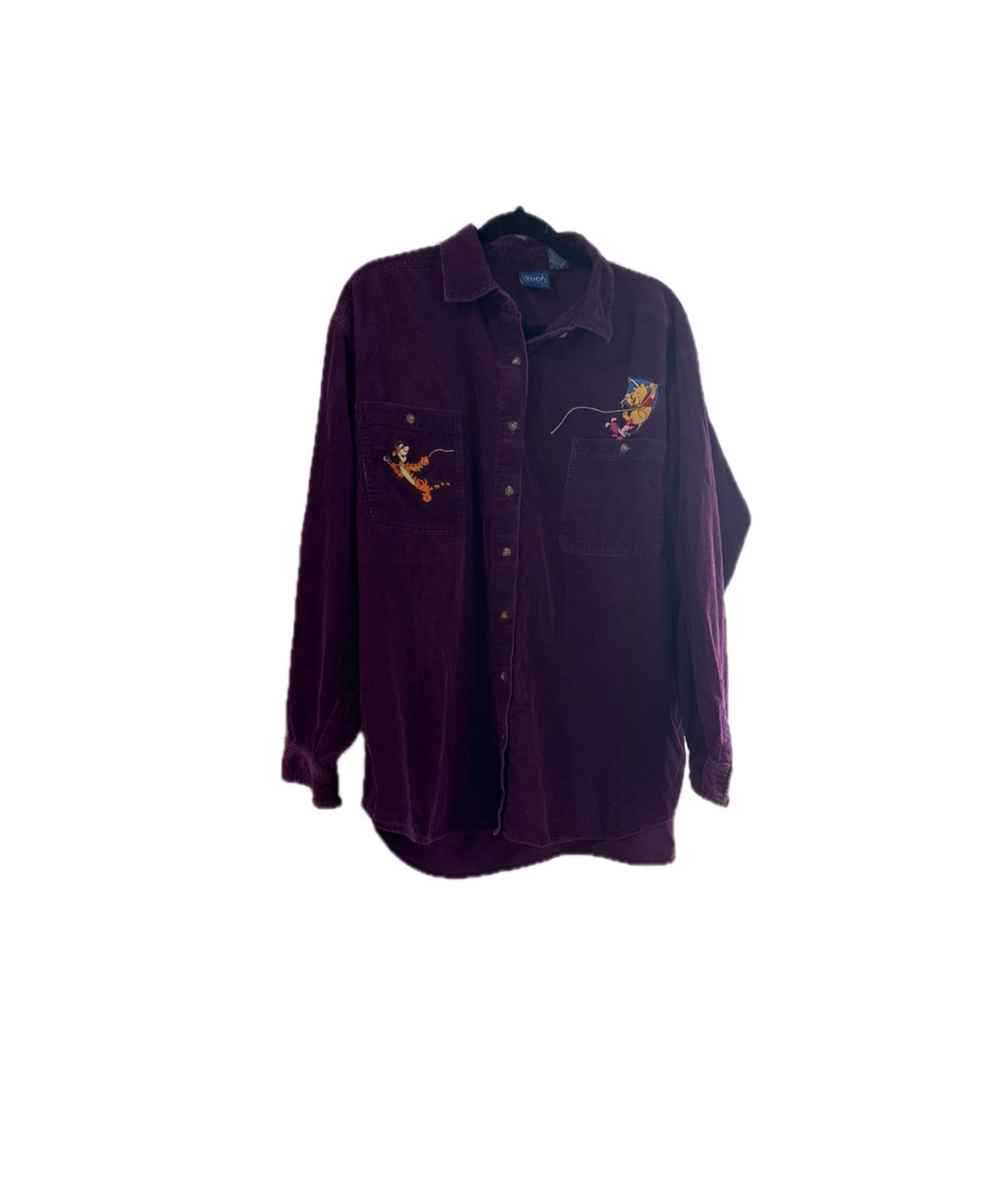 Vintage 90s Winnie the Pooh Tigger Piglet Purple Corduroy Shirt Mens XL Shacket