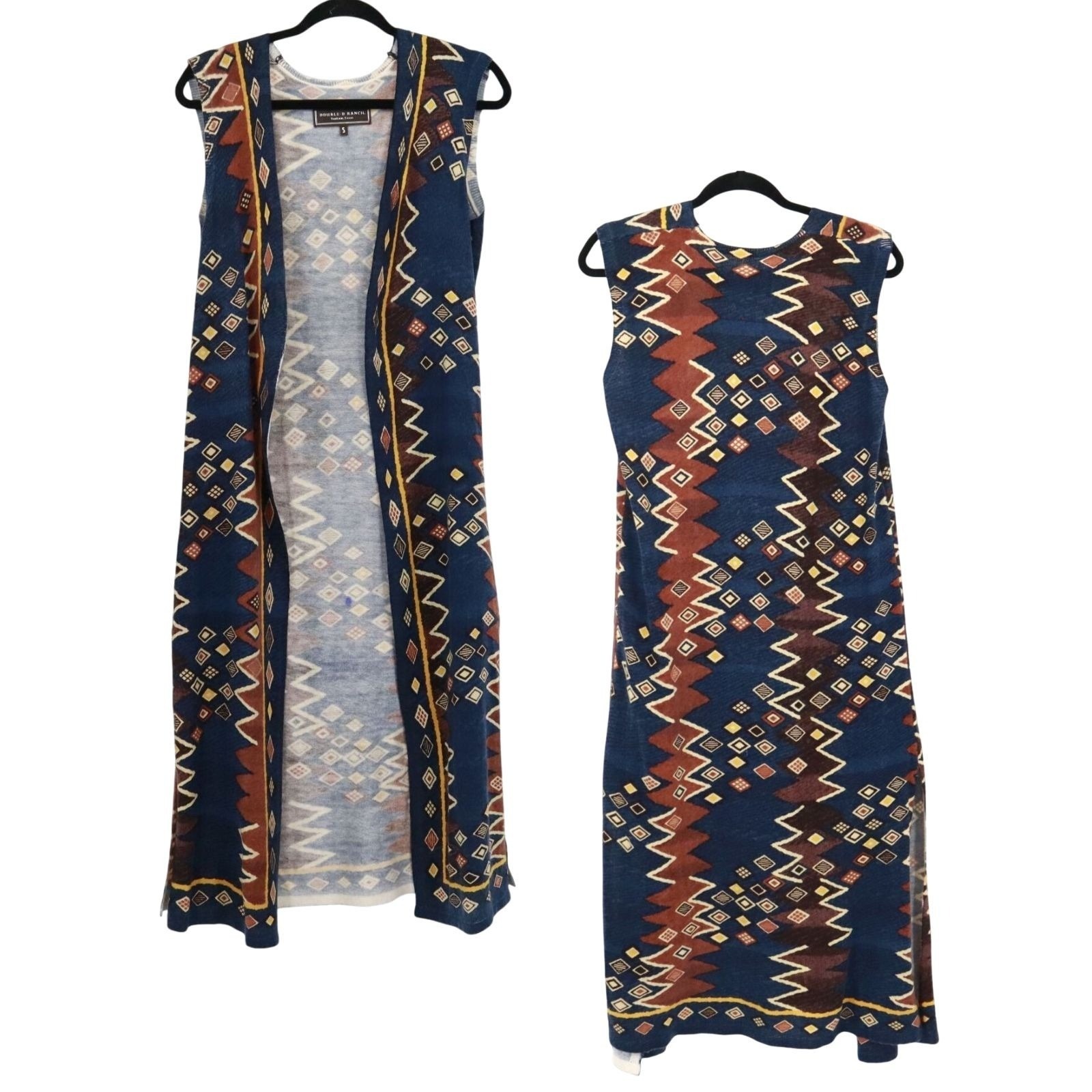Double D Ranch Duster Vest Women S Blue Boho Tribal Ethnic Western Southwestern
