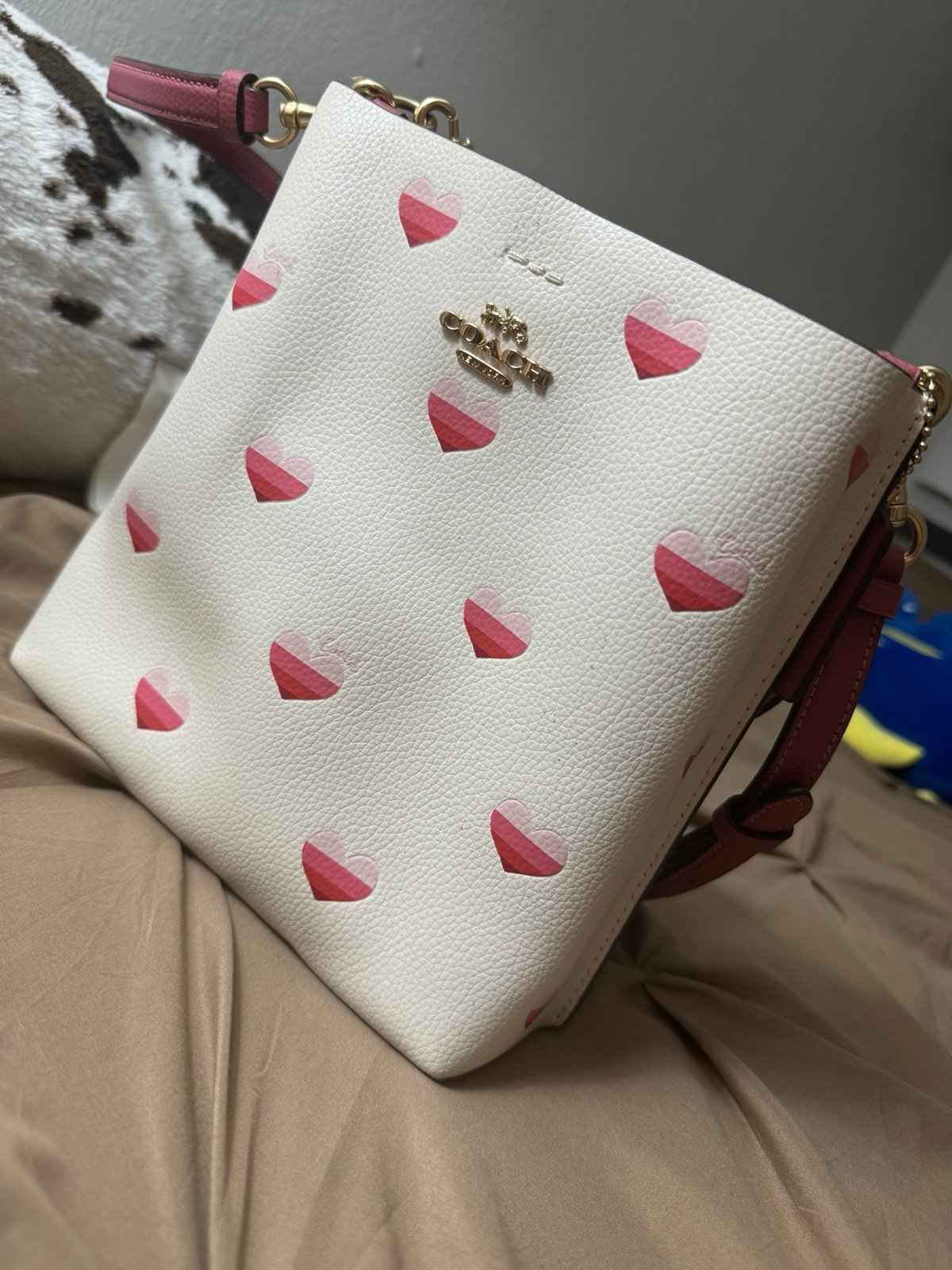 Pink heart Coach Bucket Handbag