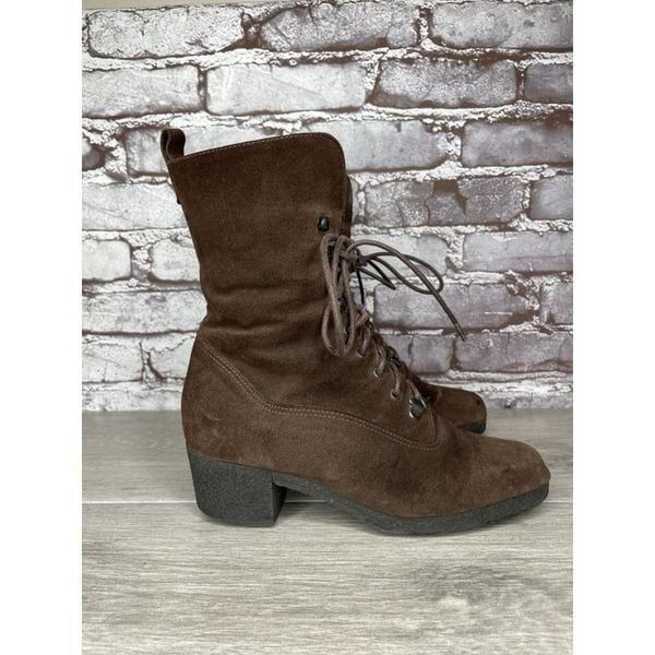 Aquatalia Marvin K Brown Suede Lace Up Block Heel Combat Boots Women 36EU/6M US