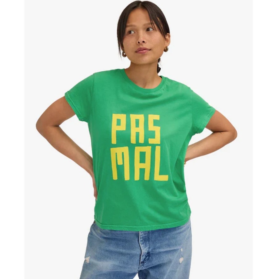 Clare V. | Pas Mal Classic Crewneck Cotton T-Shirt Green Yellow Size Small