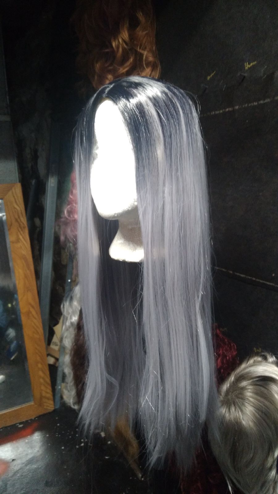 Purple white long straight wig human hai