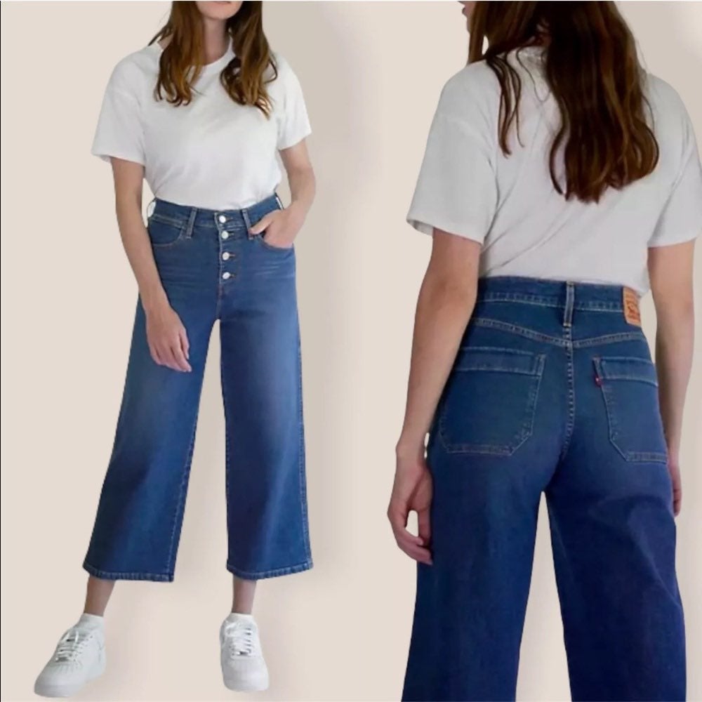 Levi’s mile high cropped wide leg button fly jeans size 25x25 nwot