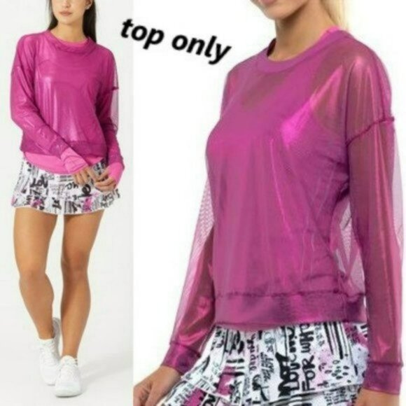 Nwt Lucky In Love Women Goddess Mesh Long Sleeve Top Shirt passion pink XS
