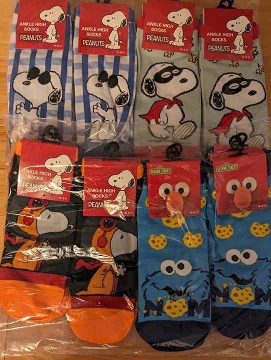 24 pairs Peanuts Sesame street Socks Ankle High Snoopy Cookie Monster size 9-11