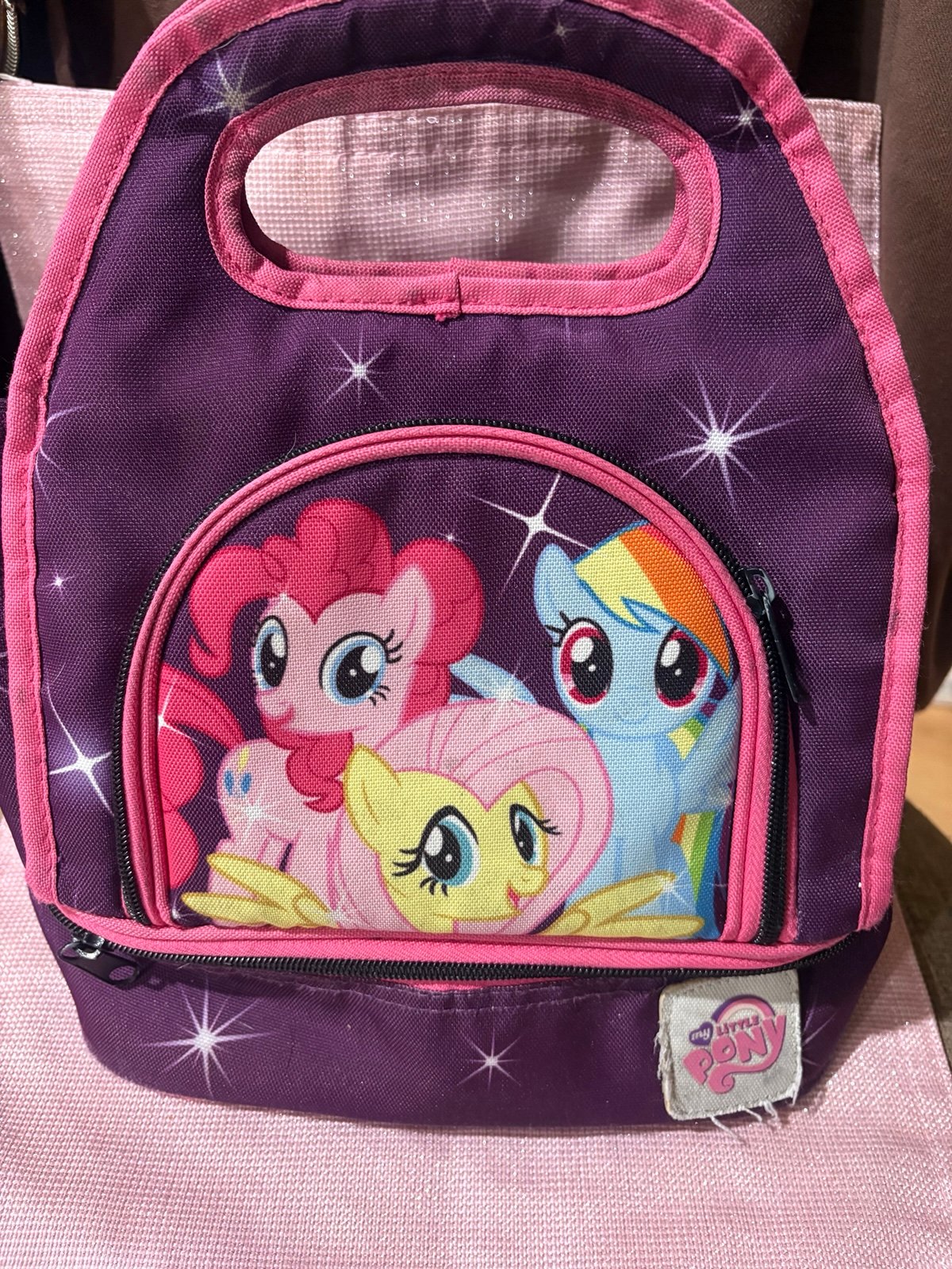 Vtg My Little Pony Purple Pinkie Pie+Rainbow Dash+Fluttershy lunch box
