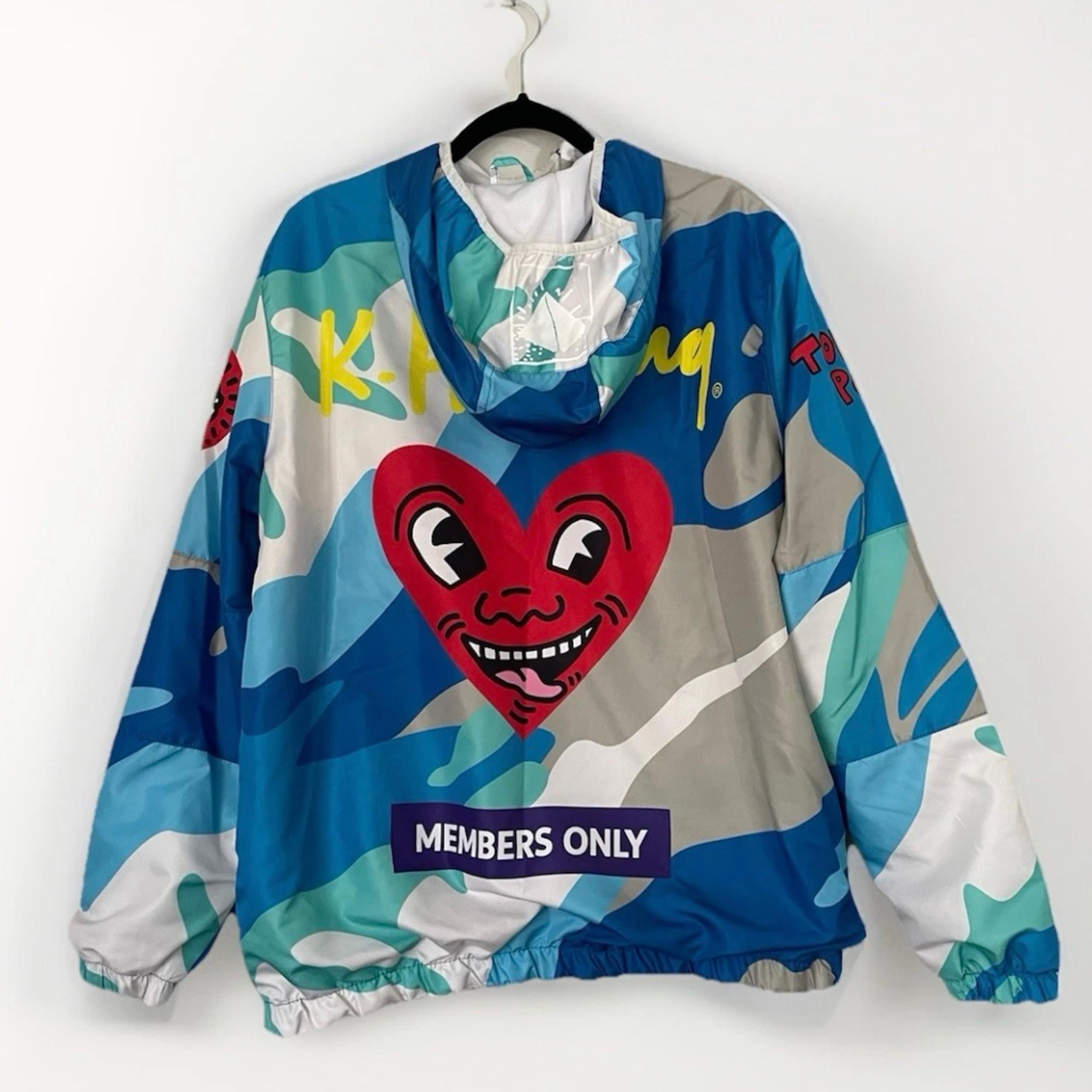 Members Only x Keith Haring Camo Windbreaker Hooded Jacket Toyko Pop Men’s Large
