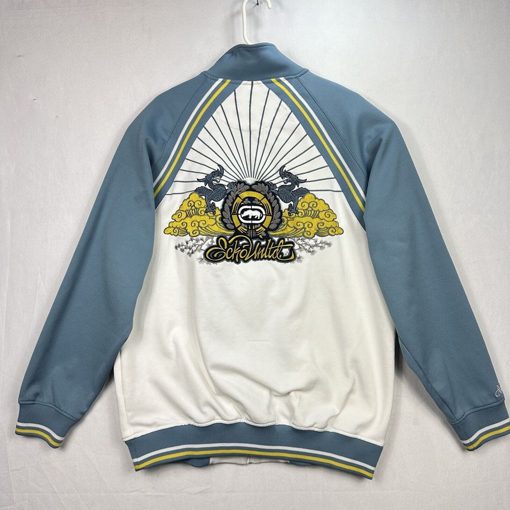 Ecko Unltd Track Jacket Men Large Rhino Blue White Full Zip Logo Dragons Vintage