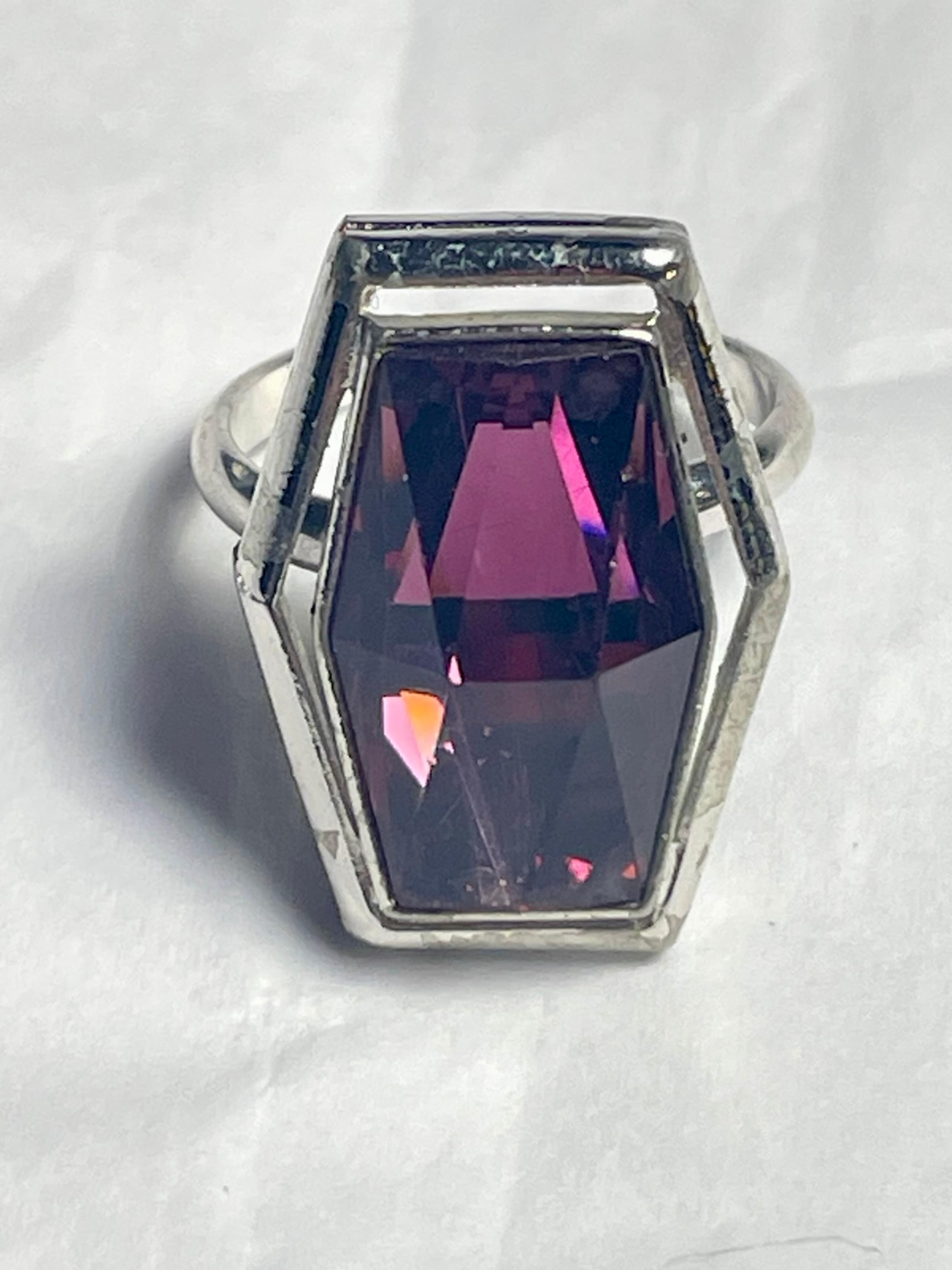 Vintage Sarah Coventry Purple Faceted & Silvertone Silver Tone Adjustable Ring