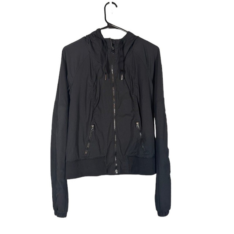 Lululemon Black Hooded Full Zip Athletic Running Jacket Women Sz 8