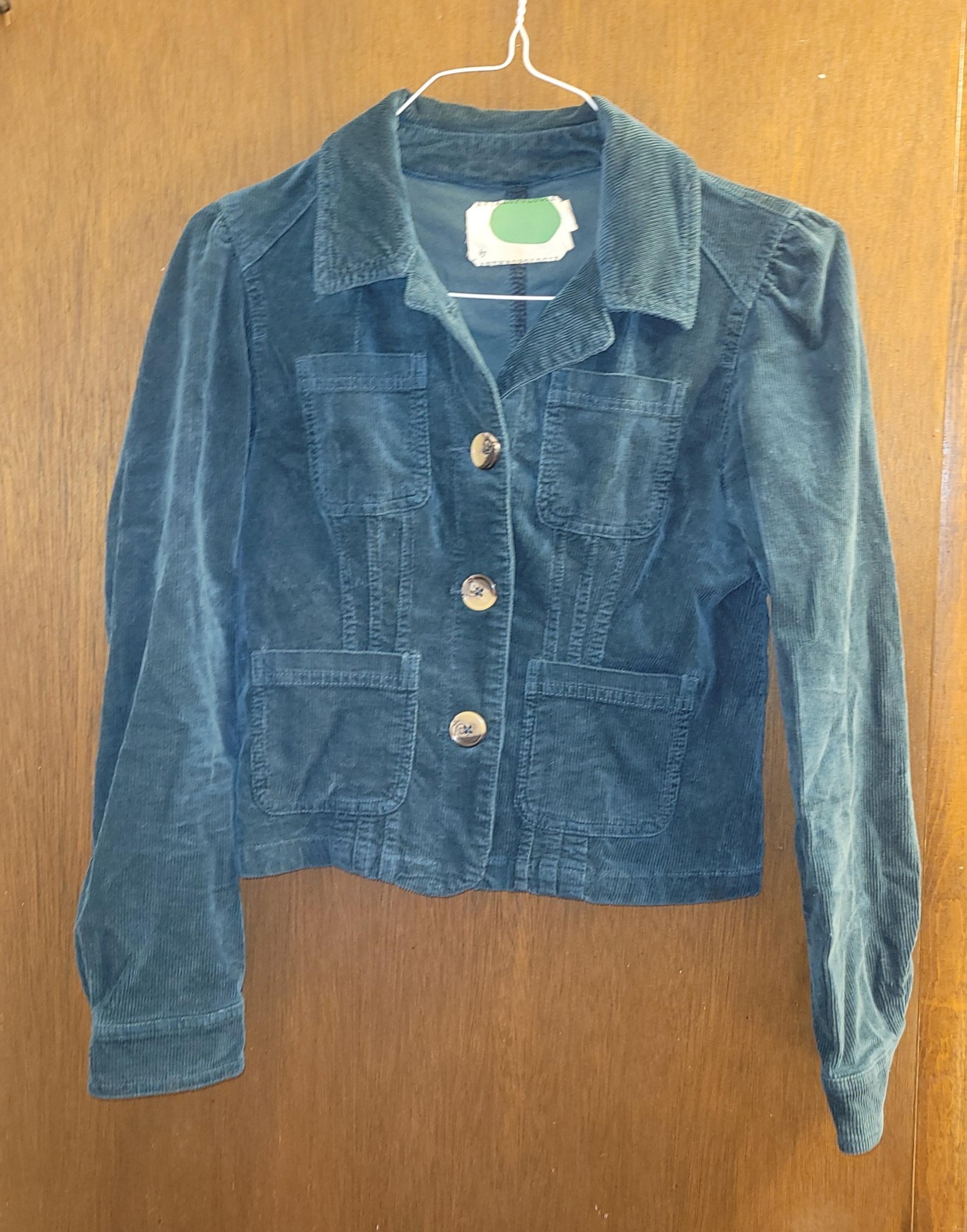 Anthropologie Corduroy Jacket Womens Cropped Blazer Coat Hunter Green Sz XS