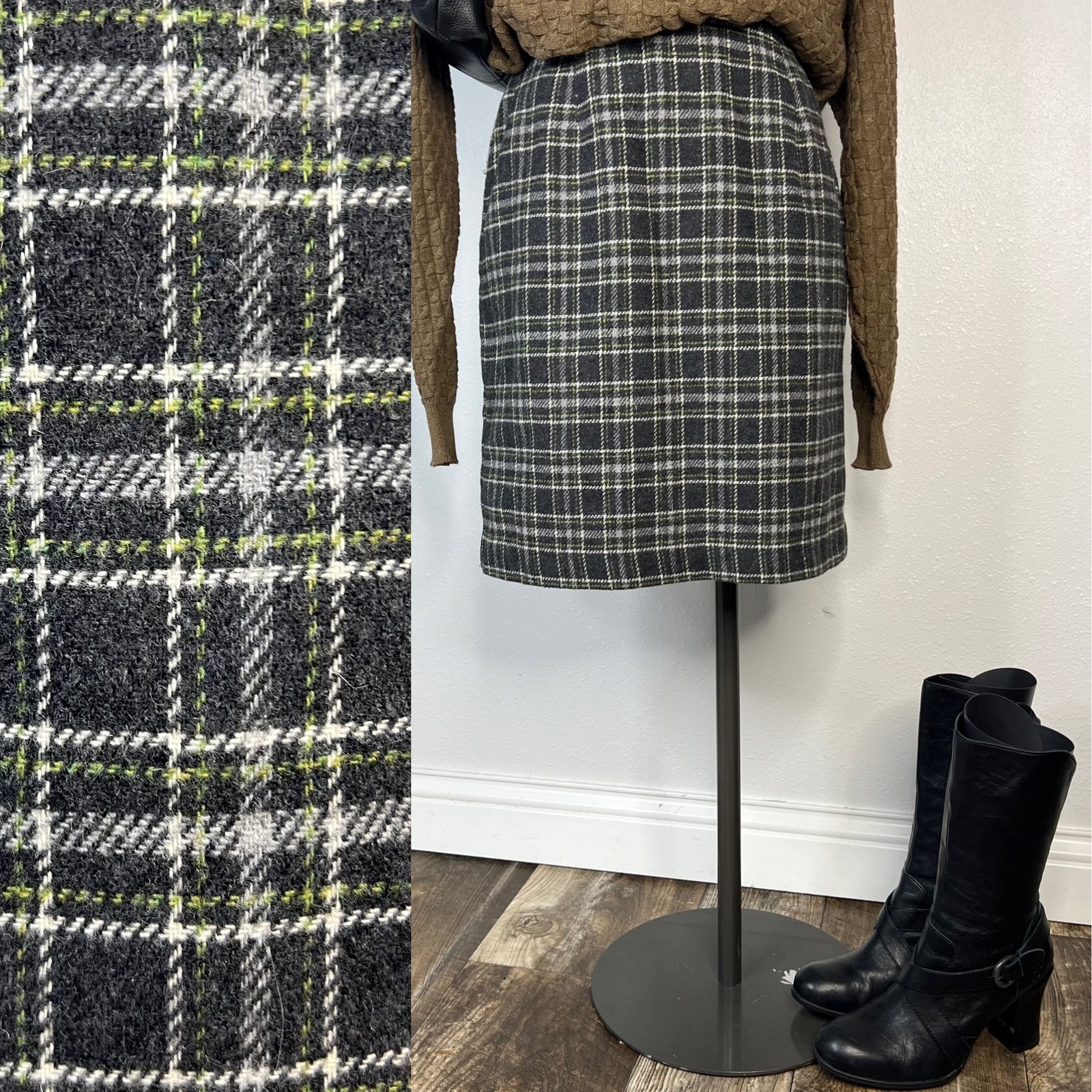 Vintage Plaid Wool Blend Skirt Lined 28.5” Waist Dark Academia