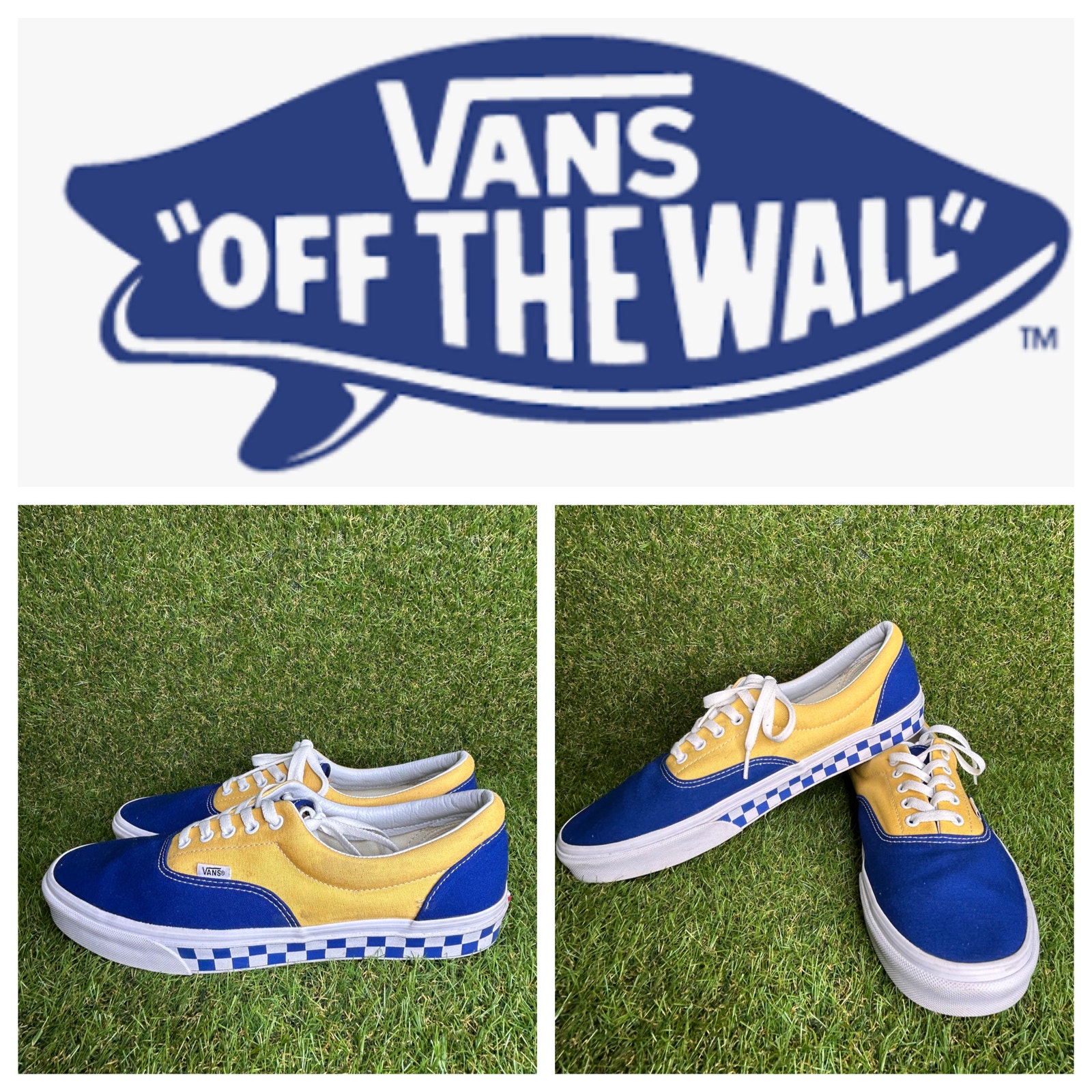 Vans Era Bmx Skate Shoes Blue Yellow Checkered Canvas Low Top Lace Up 13