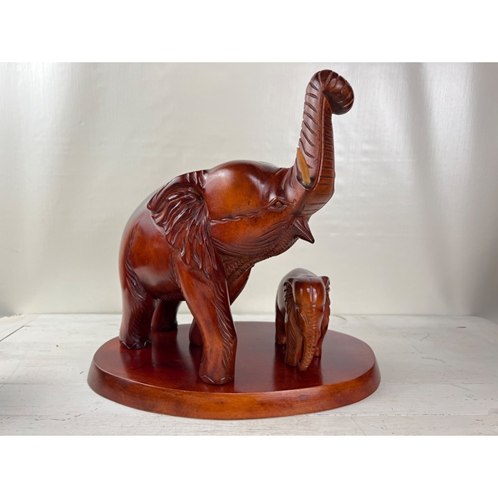 Vintage Hand Carved Rosewood Momma & Baby Elephants