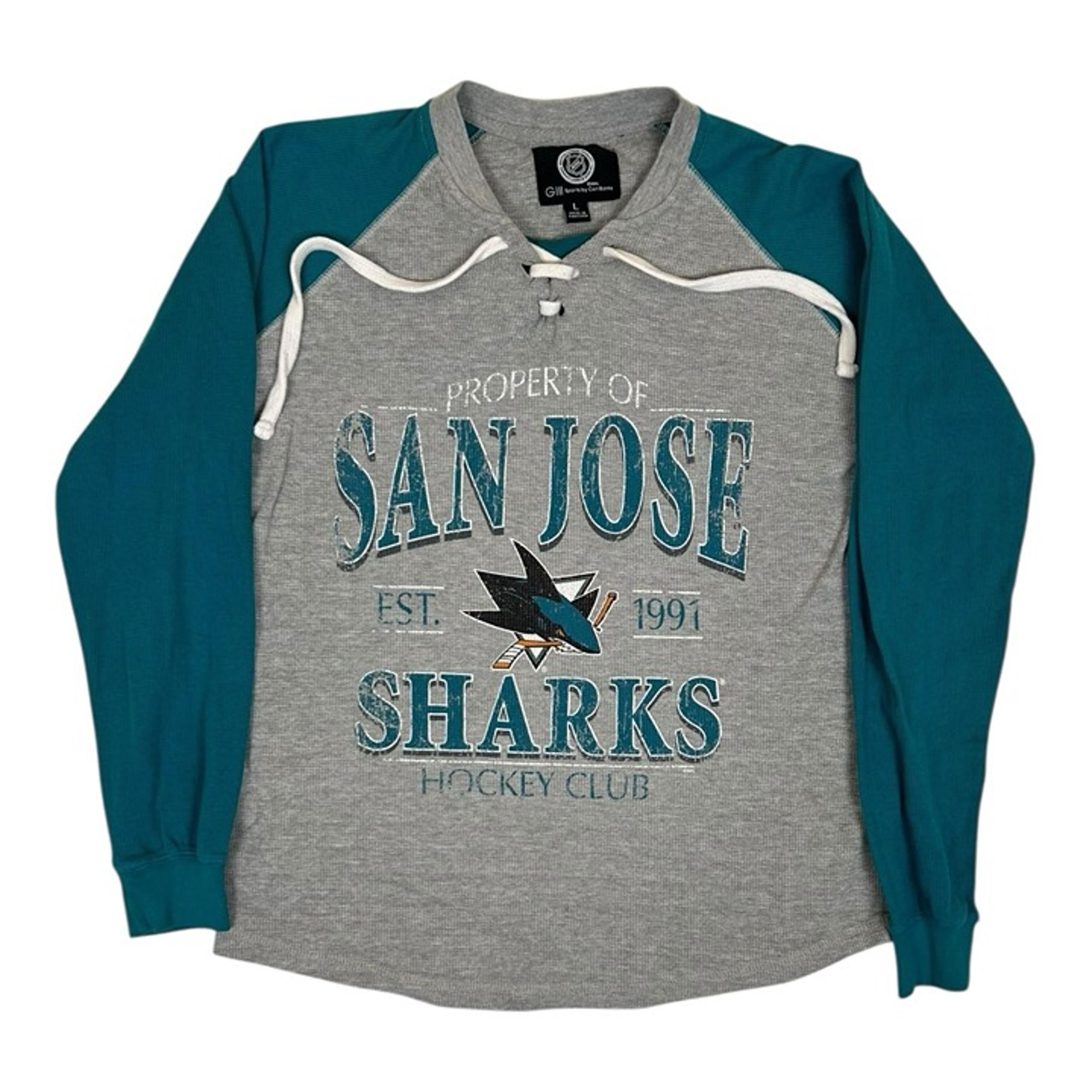 Vintage San Jose Sharks Long Sleeve Thermal Shirt Size Large NHL G-III