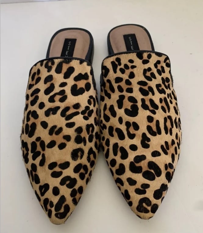 Steven Velocity Mule Leopard Faux Calf Hair Slip-on Almond toe Flats Size 7