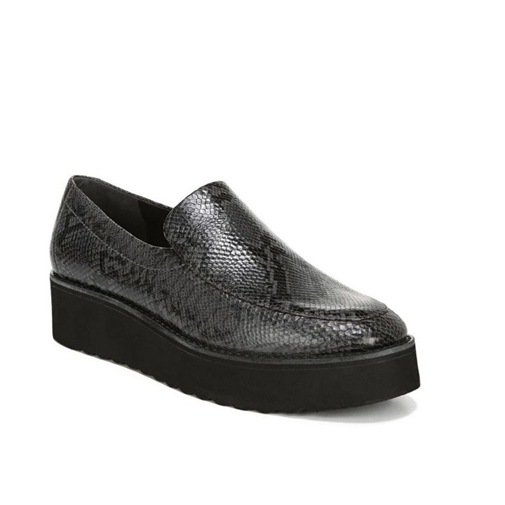 Vince Zeta Platform Loafer Womens 9.5 Snakeskin Embossed Dark Grey NEW
