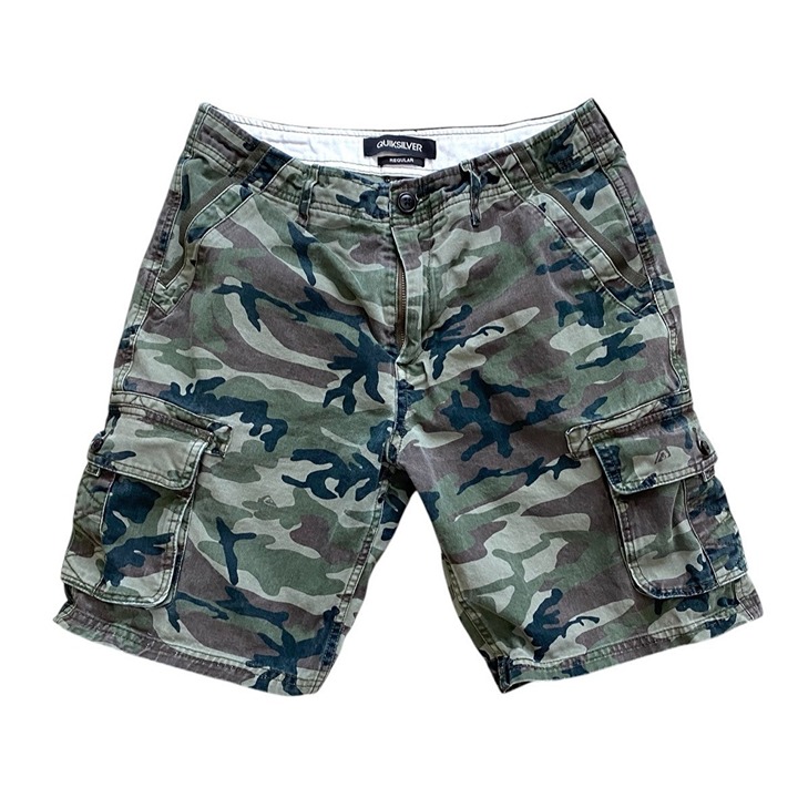 Quicksilver Men's 30 Camo Cargo Shorts Green Brown Board Surf Beach Pockets