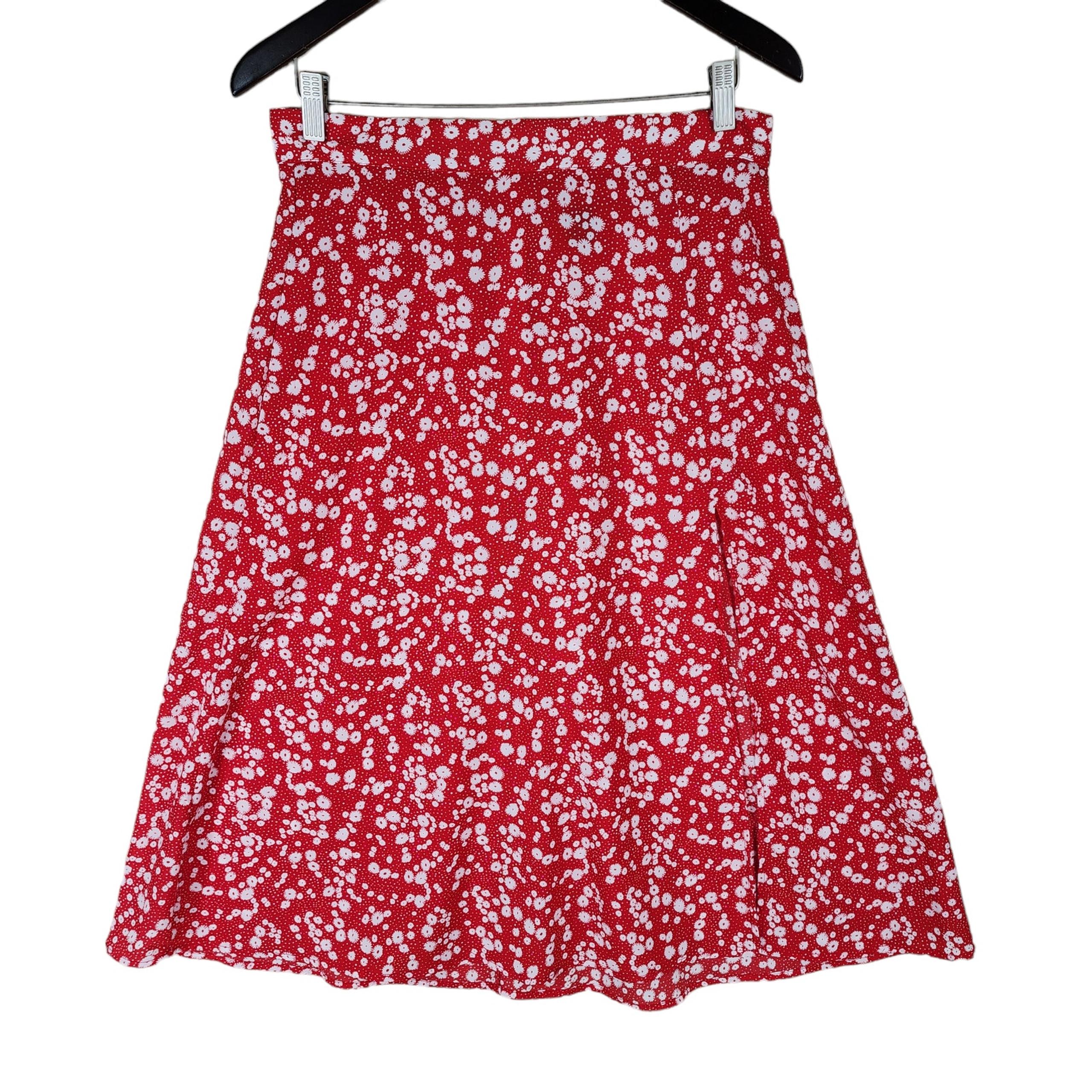 SHEIN ALine Maxi Skirt 8-10 US Women Cherry Red White Floral Flowy Fairy Cottage