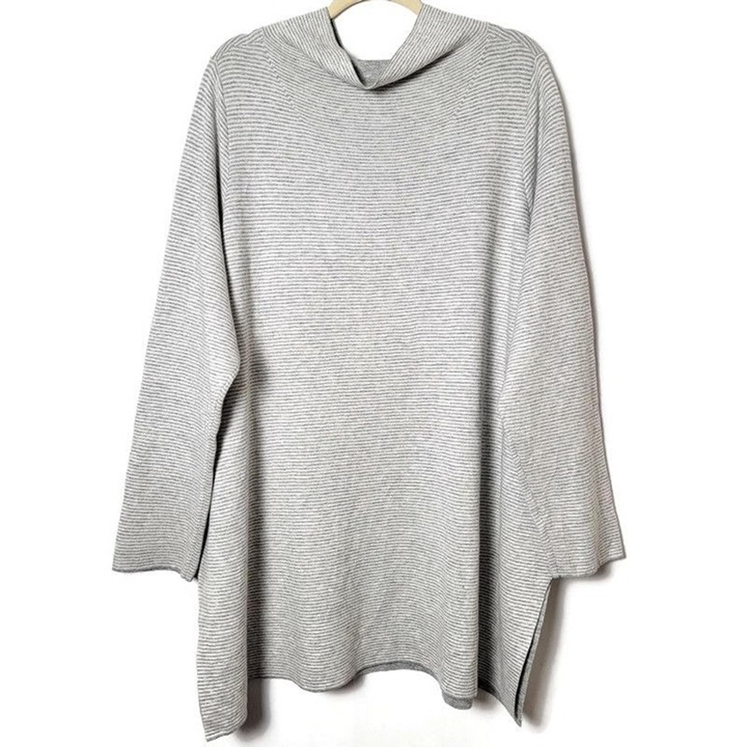 Eileen Fisher Cashmere Blend Striped Mock Neck 3/4 Sleeve Pullover Sweater 2X