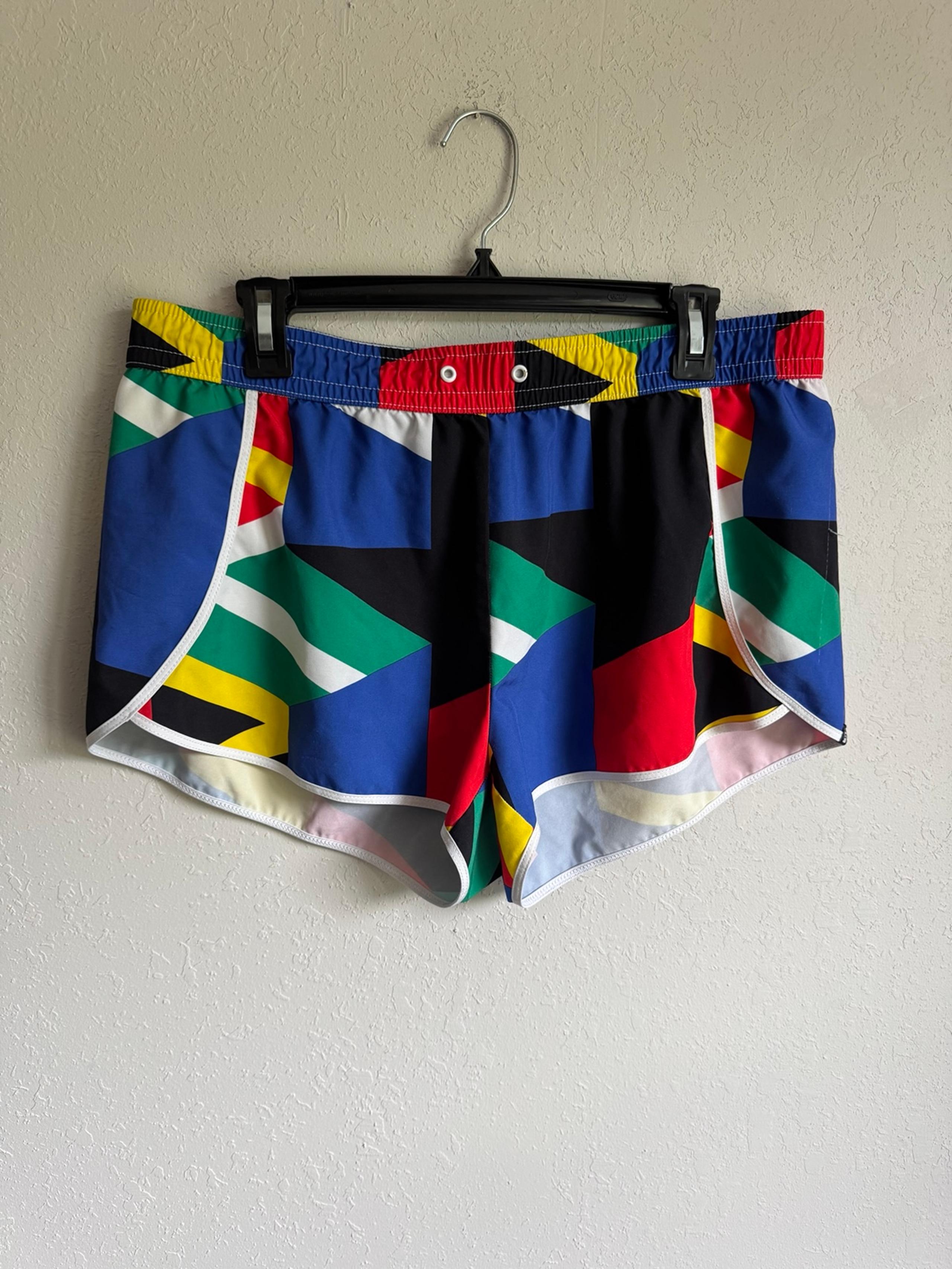 Fabletics Blue Red Multi Colorblock Swim Shorts Womens L Athletic Beach