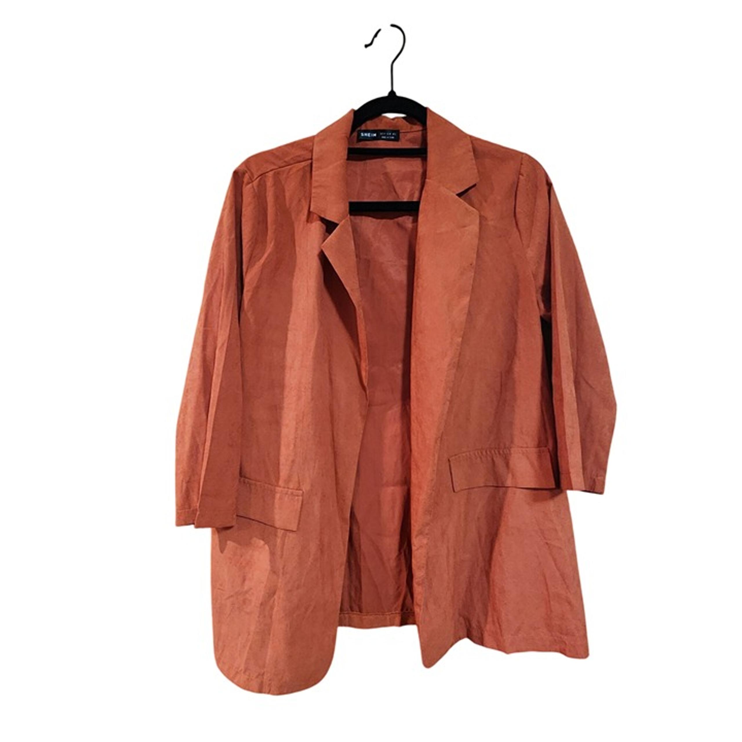 Shein Womens Rust Orange Longline Blazer Jacket Size 4 Open Front Lightweight