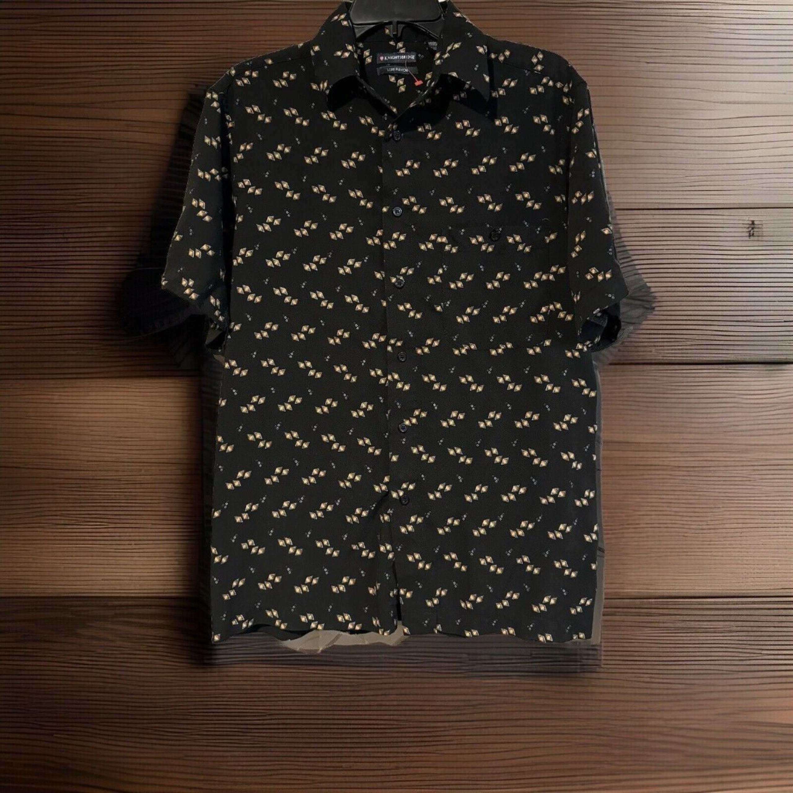 Knightsbridge M Medium Black Luxe Rayon Geometric SS Shirt Leisure Casual Mens