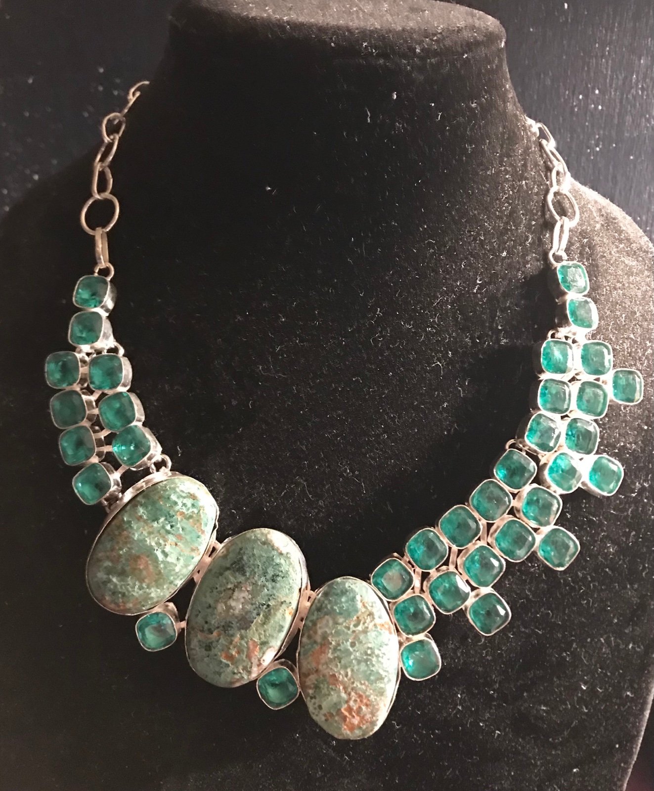 Chrysocolla Aqua Apatite 925 Sterling Silver Necklace