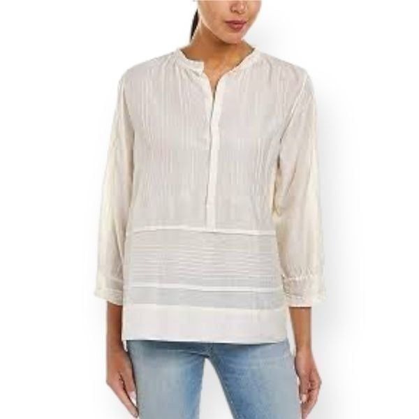Johnny Was Sinta Pintuck Peasant Silk Blend Blouse New Large
