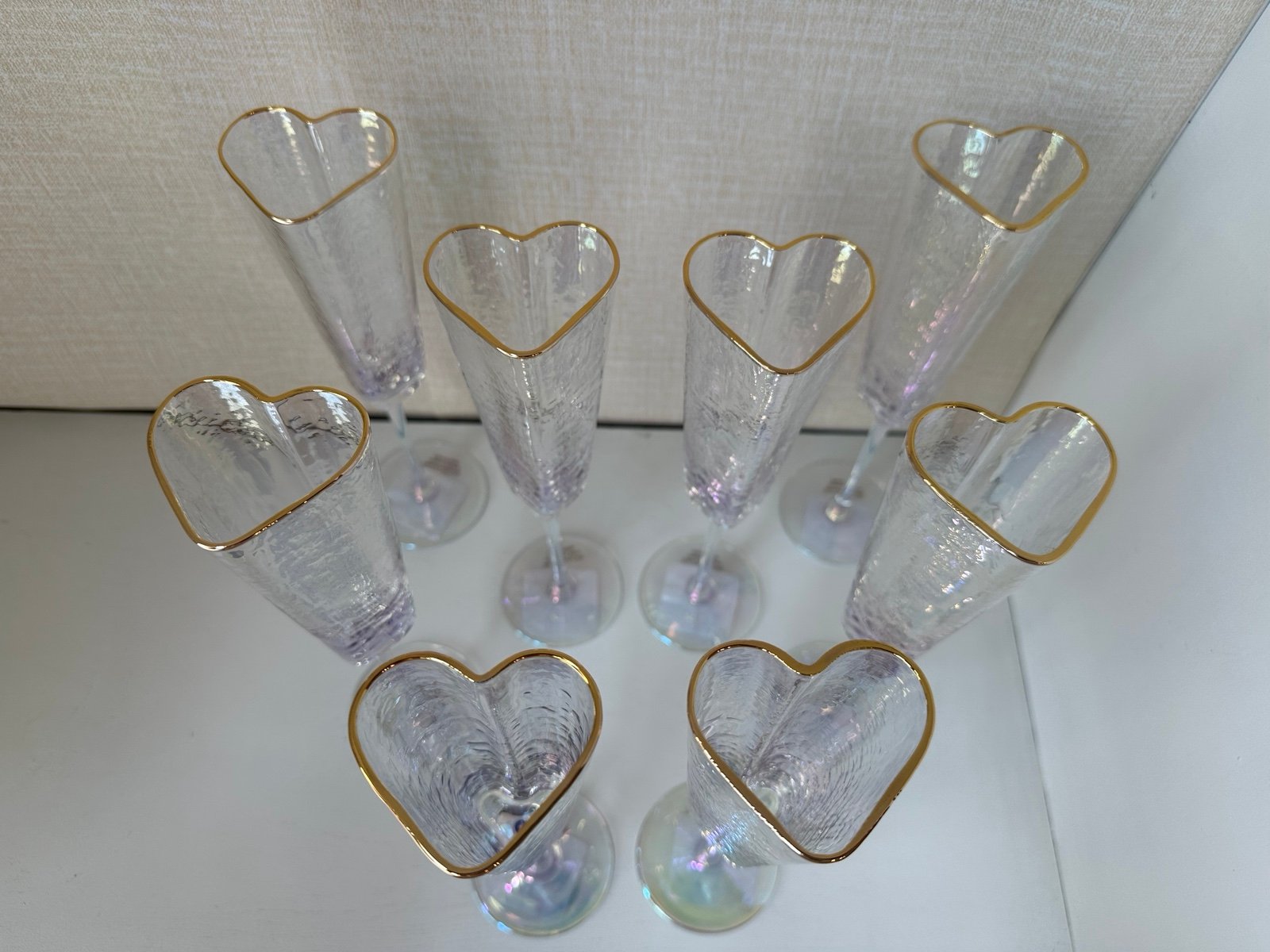 Eight David Tutera Heart Wedding Valentine’s Event Iridescent Champagne Glasses