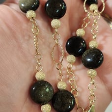 Genuine 1/20 14K & (AA Grade) Golden Sheen Obsidian Necklace & Earring Set