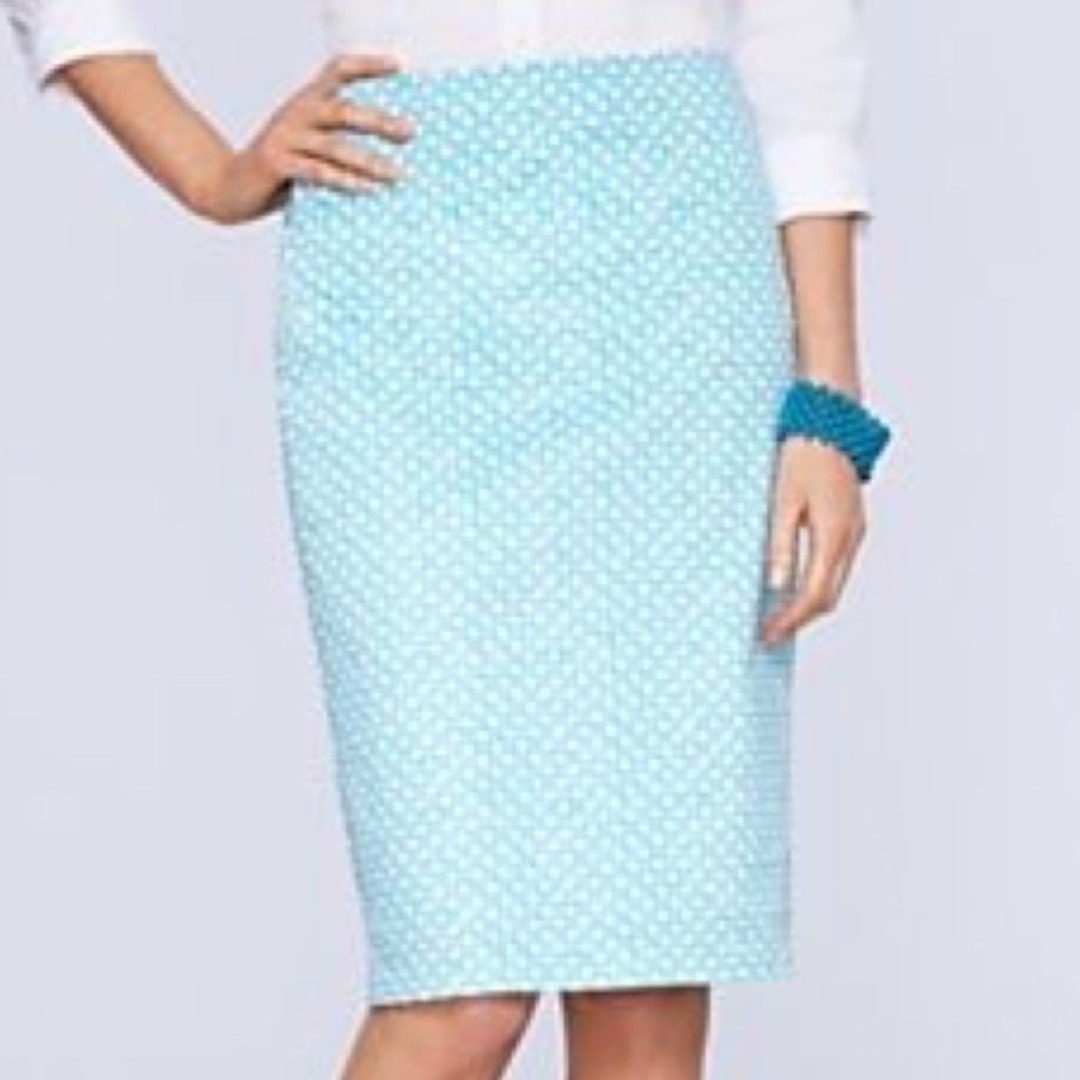 Talbots Blue Picnic Plate & Silverware Pattern Skirt Turquoise White - Sz 8
