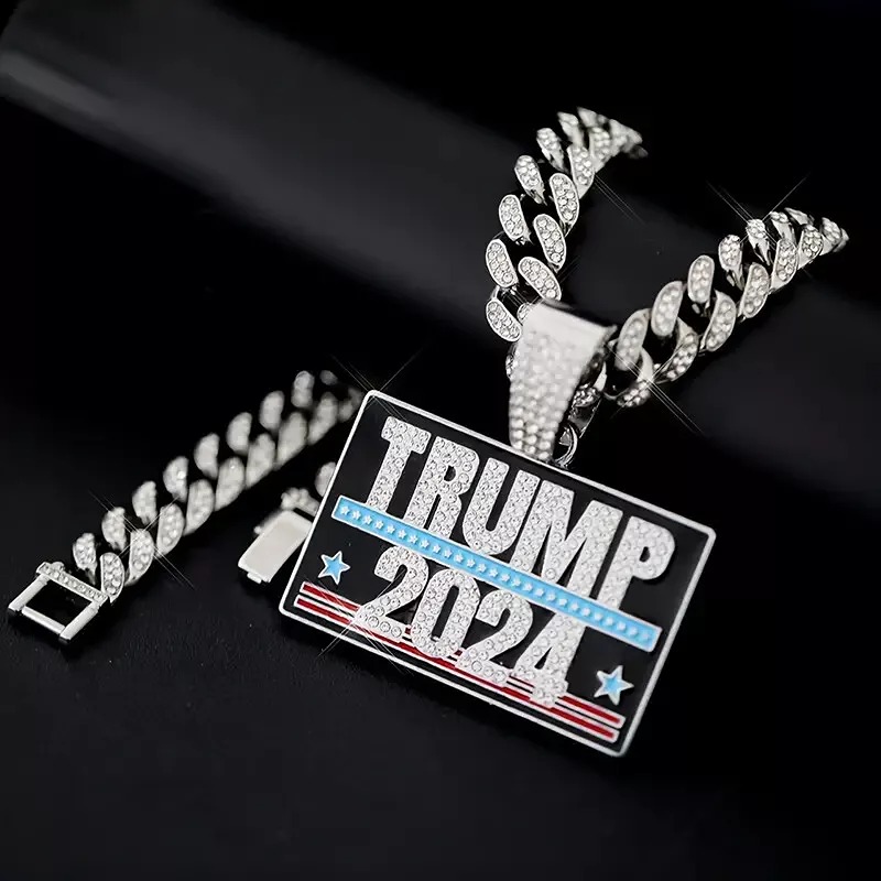 Trump *2024* Pendant & 13mm 20 Iced Cuban Cubic Zirconia Chain Hip Hop Necklace