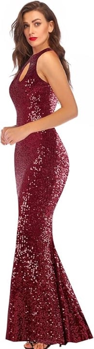 Women Evening Party Dress Sequin Sleeveless Dress Halter Neck Maxi Long Dress